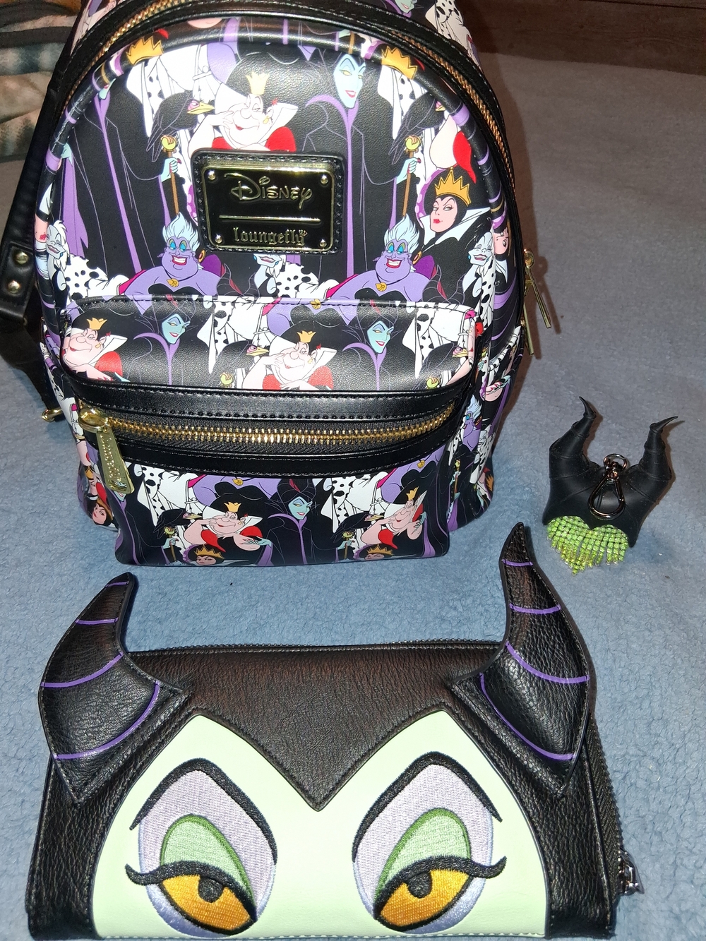 Disney Loungefly Maleficent Villains Black & Purple Mini Backpack W/Wallet- 3pcs